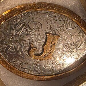 Vintage Metal Belt Buckle, Brass and Silver, Initial J, Letter J, Cowboy, West